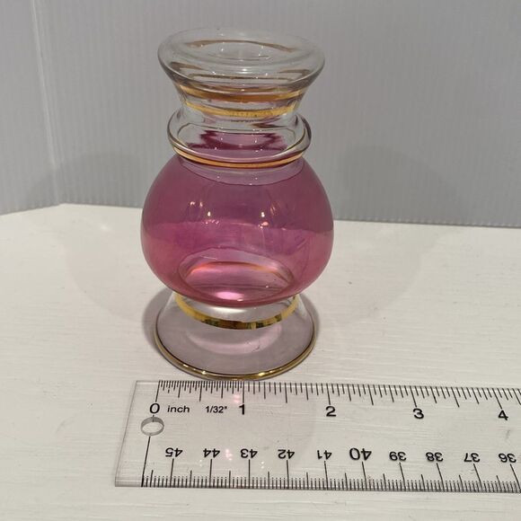 Vintage Cranberry & Clear Glass Mini Vase With Gold Trim - Picture 5 of 5